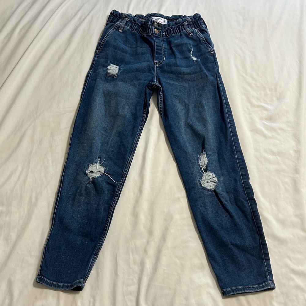 Abercrombie Kids High Rise‎ Mini Mom Jean Distressed Blue Denim Size 13/14